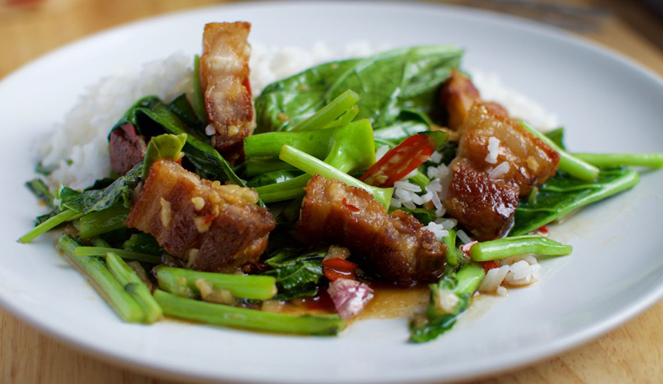 CRISPY PORK BELLY STIR FRY by The Roaming Cook Bangkok food guide